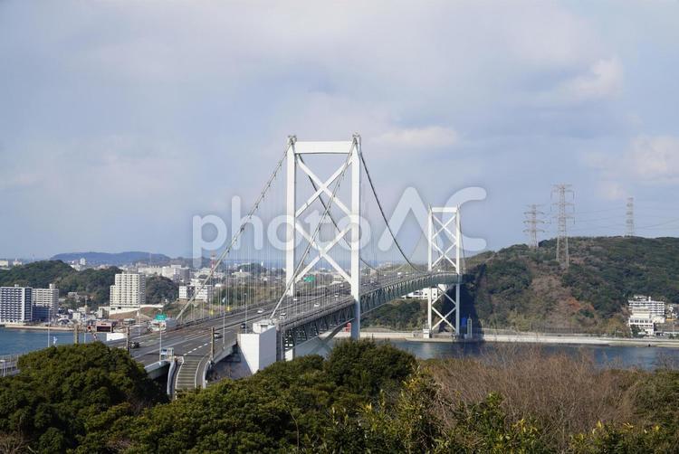 関門海峡の見える風景 関門海峡大橋,風景,景色の写真素材