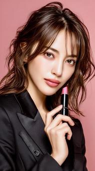 コスメ広告風リップを持つモデル コスメ広告風リップを持つモデルの写真