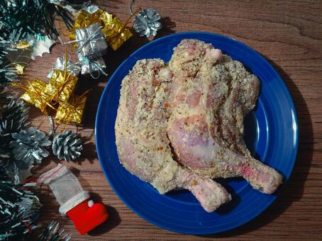 骨付きもも肉パン粉焼き、生2 骨付きもも肉,チキン,クリスマスの写真素材