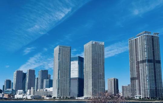 タワーマンションのある都市風景 タワーマンション,街並み,風景の写真素材