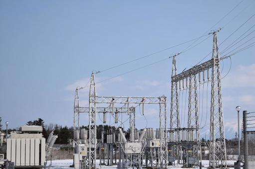 雪国の屋外変電設備 屋外変電設備,屋外変電所,変電設備の写真素材