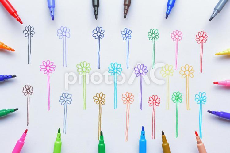 花咲く個性のイメージ　カラフル ペン,花,十人十色の写真素材