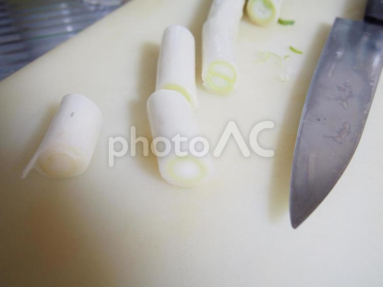 白ネギを切る 白ネギ,切る,包丁の写真素材