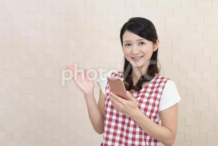 案内する笑顔の女性 女性,主婦,女の写真素材