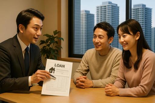 ローン相談イメージと高層マンション ローン相談イメージと高層マンションの写真