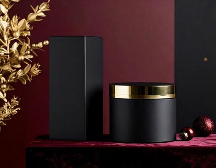 黒中心の化粧品、クリスマスモックアップ 黒中心の化粧品、クリスマスモックアップの写真