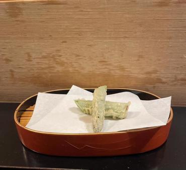 Photo, asparagus tempura, spring vegetables, japanese food, 