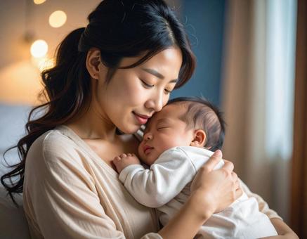 赤ちゃんを抱っこする母親 赤ちゃんを抱っこする母親の写真