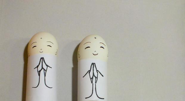 ふたりのお地蔵様2 お地蔵様,拝む,人形の写真素材