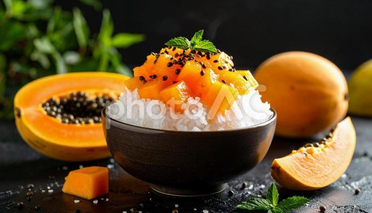 ふわふわした食感のマンゴーのかき氷 かき氷,マンゴー,ふわふわの写真素材