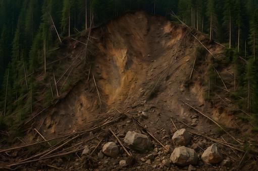 山腹崩壊の斜面の写真