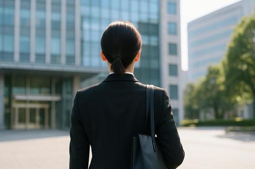 説明会に向かう就活生背中の写真