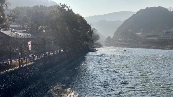 冬の宇治〜朝〜 宇治川,朝,朝霧の写真素材