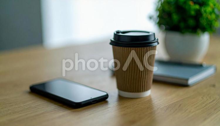 コーヒーブレイク　持ち帰りのコーヒー コーヒー,リングノート,付箋の写真素材