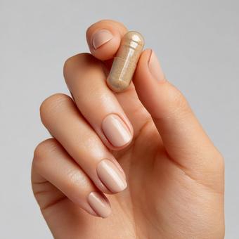 薬のカプセルを持つ手 薬のカプセルを持つ手の写真