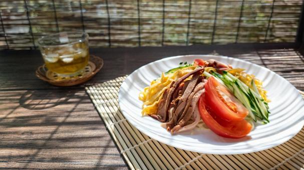 Cold Chinese noodles and green tea, JPG Cold Chinese noodles and green tea, JPG