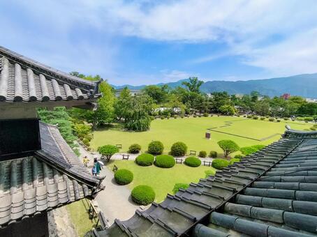 松本城　天守閣から眺める本丸御殿跡の庭園 松本城,天守閣,眺望の写真素材