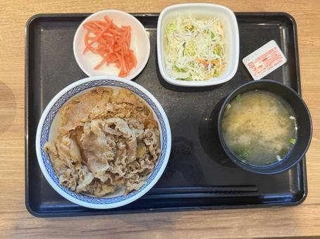 Photo, yoshinoya, beef bowl, set, 