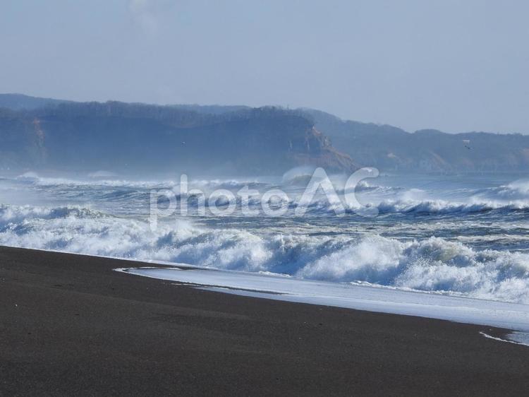 時化の海 波,海,青空の写真素材