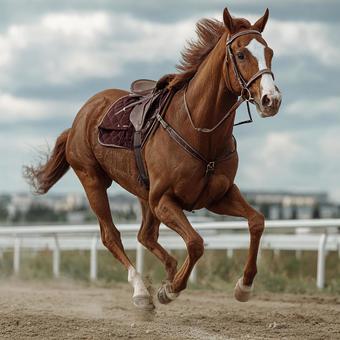 スピード感あふれる、栗毛の競走馬 スピード感あふれる、栗毛の競走馬の写真