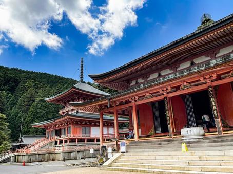高野山 壇上伽藍の朱色伽藍と青空 高野山 壇上伽藍の朱色伽藍と青空の写真