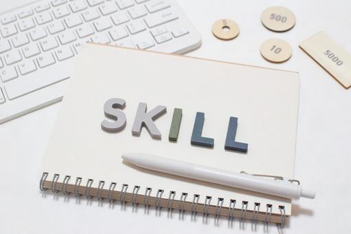 There is a word "skill" on top of the sketchbook①, JPG