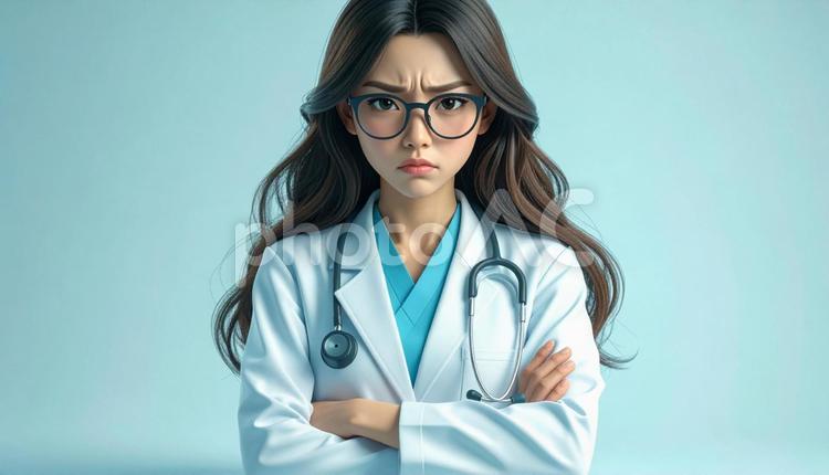 怒った表情の女性医師 女性,医師,人物の写真素材