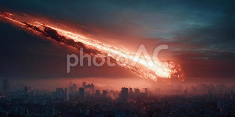 壊滅的な隕石衝突：廃墟と化した都市 隕石,彗星,衝突の写真素材
