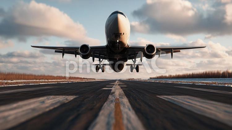 滑走路に着陸する旅客機 飛行機,旅行,空港の写真素材