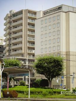 土浦の街並みとホテルクラウンヒルズ ホテル,クラウンヒルズ土浦駅東,街並みの写真素材