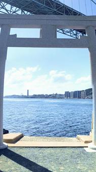 Shrine torii gate with ocean view, JPG Shrine torii gate with ocean view, JPG