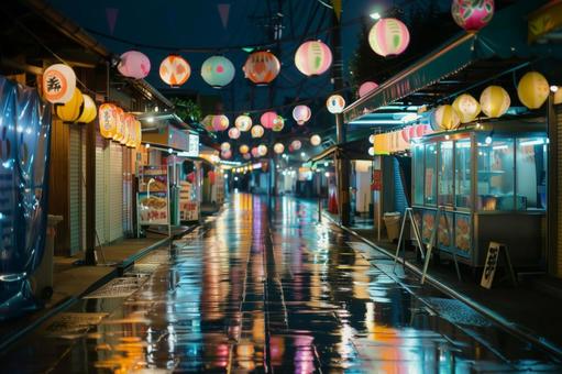 夏祭りの夜と屋台の明かり 夏祭りの夜と屋台の明かりの写真