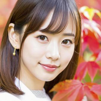 若い女性と紅葉　AI生成画像 の写真