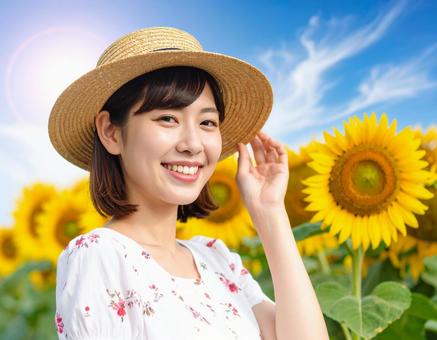 ひまわり・麦わら帽子の彼女 ひまわり・麦わら帽子の彼女の写真