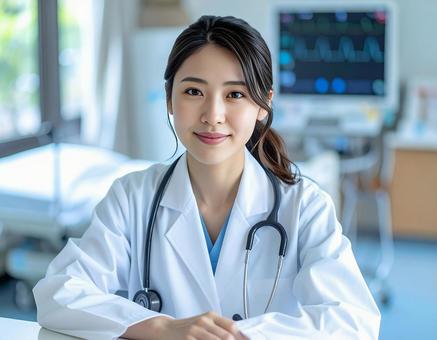 笑顔で患者を迎える女性医師の写真