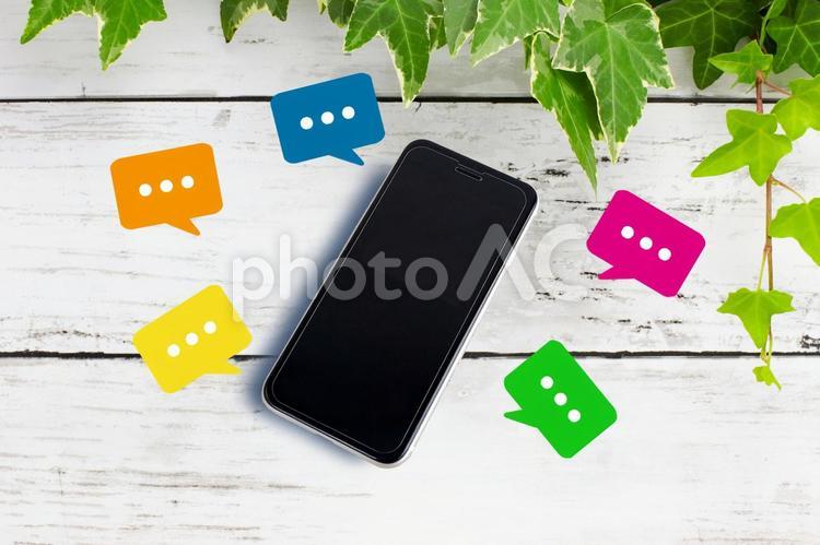 スマートフォンとふきだし スマホ,スマートフォン,ふきだしの写真素材