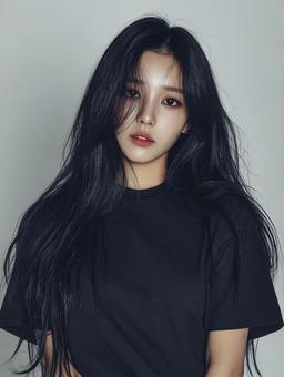 黒髪が映える魅力的な女性のポートレート 黒髪が映える魅力的な女性のポートレートの写真