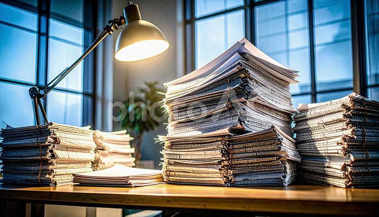 書類まみれの会社の机 ブラック企業,書類,資料の写真素材