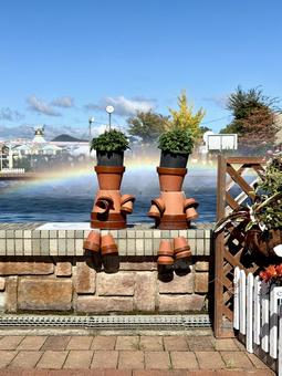 秋の武生中央公園　噴水に虹 虹,レインボー,色鮮やかの写真素材