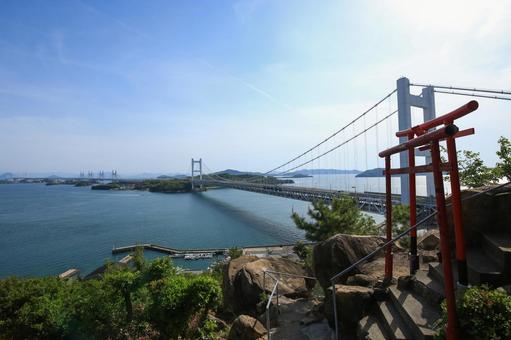 穴場稲荷から見た下津井瀬戸大橋 穴場稲荷から見た下津井瀬戸大橋 瀬戸大橋,下津井瀬戸大橋,本州四国連絡橋の写真素材