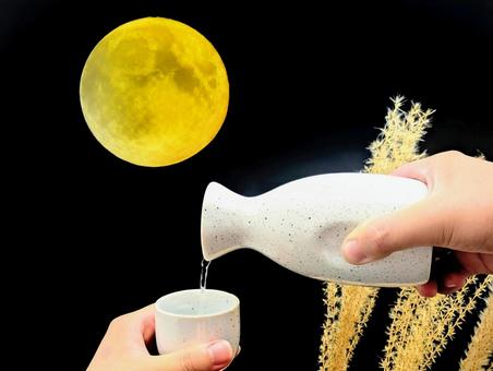 秋イメージ(月見酒)1 秋イメージ(月見酒)1 秋,お月見,十五夜の写真素材