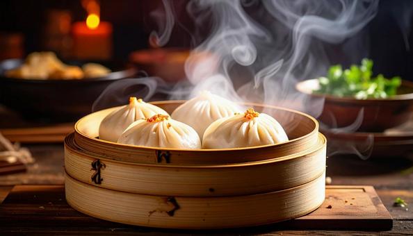 ほんわか湯気の立つ美味しそうな豚まんの写真
