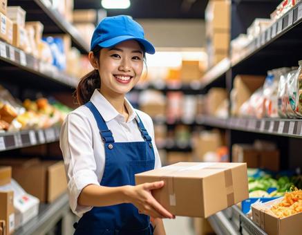 バックヤード作業する女性 バックヤード作業する女性の写真