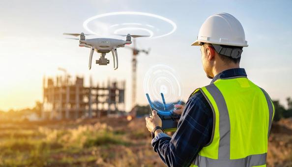  建築現場でドローンをホログラムで操作の写真