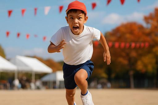 秋の子どもの行事:運動会・小学生の男の子 秋の子どもの行事:運動会・小学生の男の子の写真
