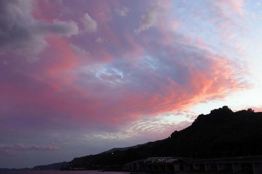 海岸の夕焼け 相模湾,海,小田原港の写真素材