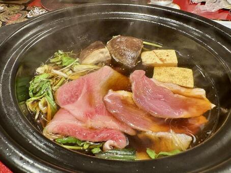 能登牛と合鴨のすき焼き 能登牛,牛肉,合鴨の写真素材