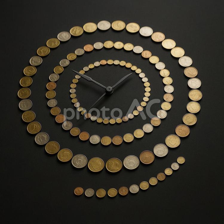 時の通貨（貨幣と時間の象徴） 時計,貨幣,硬貨の写真素材