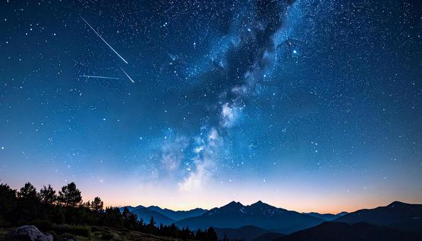流星群と天の川の夜空 流星群と天の川の夜空の写真