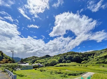 里山の緑と、清々しい夏の空-02 夏,夏山,田園の写真素材